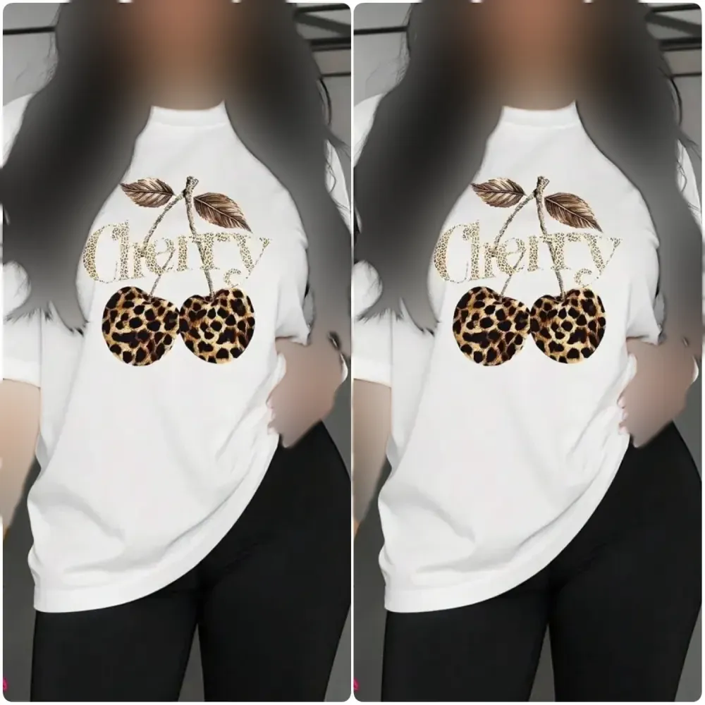 تیشرت نخی زنانه طرح CHERRY رنگ سفید سایز فری 38 تا 48 سوپر پنبه