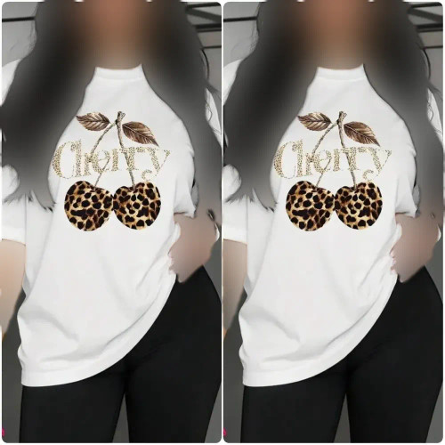تیشرت نخی زنانه طرح CHERRY رنگ سفید سایز فری 38 تا 48 سوپر پنبه