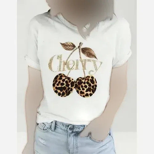 تیشرت نخی زنانه طرح CHERRY رنگ سفید سایز فری 38 تا 48 سوپر پنبه