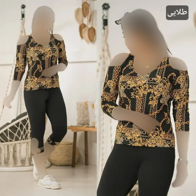 ست تونیک شلوارک زنانه سرشونه باز ویسکوز الیزه فول کش فری سایز