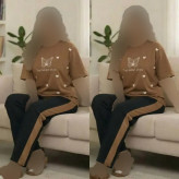 ست تیشرت و شلوار بهارنارنج جنس پنبه گلکسی فری سایز 38 تا 46 نسکافه ای کرم