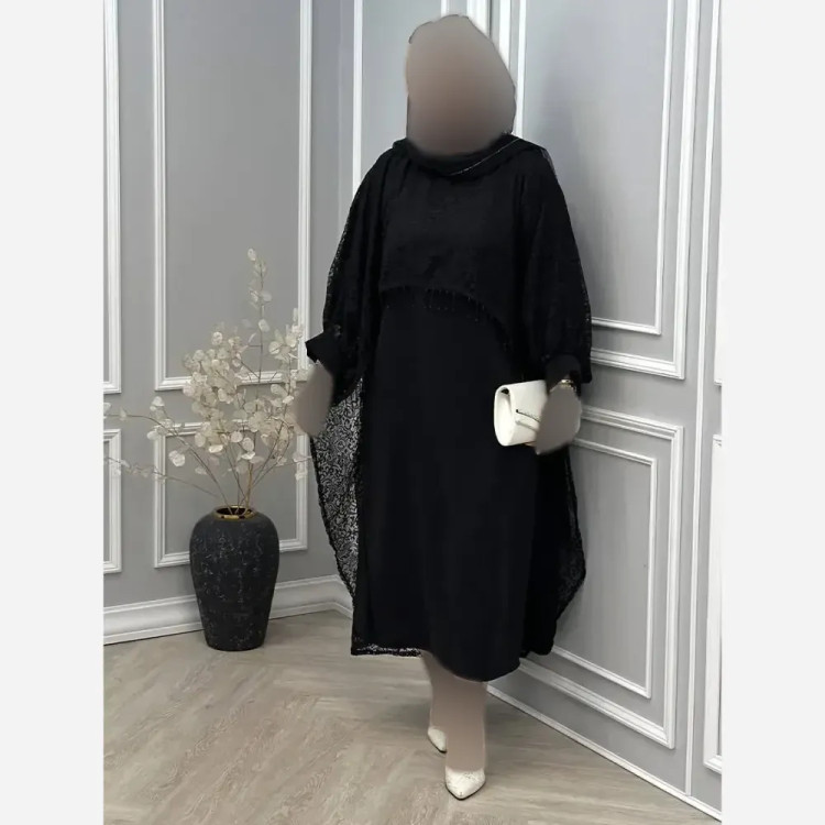 دوتیکه مجلسی رویال سارافن بوگاتی و رویه دانتل رنگ مشکی فری سایز