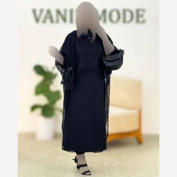 دوتیکه مجلسی رویال سارافن بوگاتی و رویه دانتل رنگ مشکی فری سایز