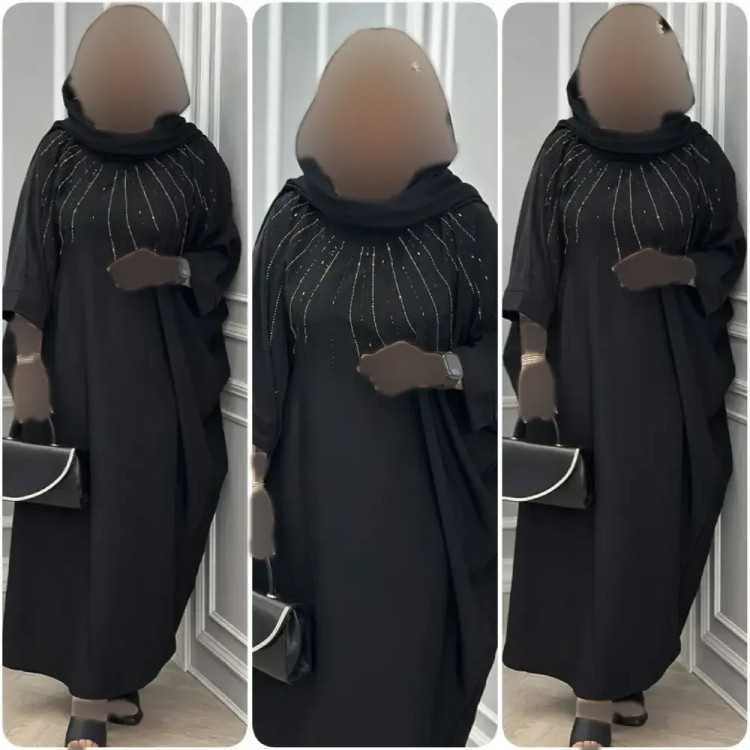 پیراهن زنانه مدل جواهر جنس الیزه درجه یک رنگ مشکی سایز فری 38 تا 50 قد 135 بند تنظیم دار