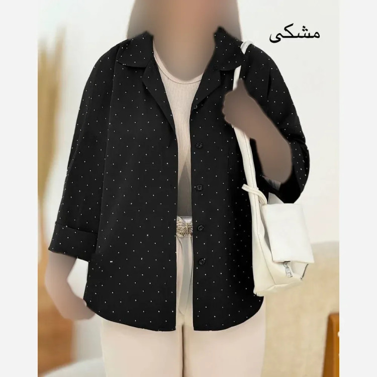 شومیز نگین دار مشکی جنس شانتون درجه یک فری سایز