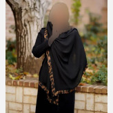 شال حاشیه پلنگی پلیسه ریز مشکی مجلسی سایز آزاد