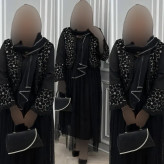 ست سه تیکه کت و دامن و شال مدل شهرزاد رنگ مشکی سایز فری 36 تا 46