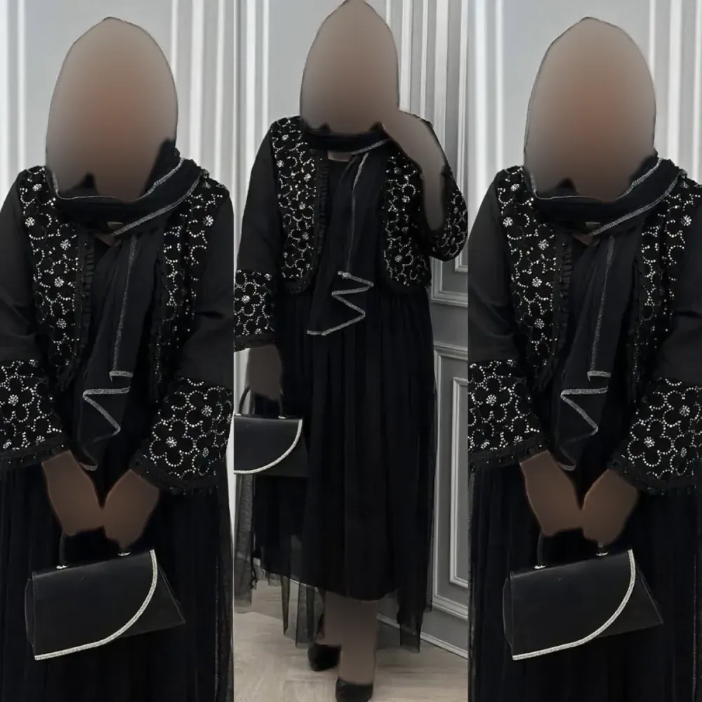 ست سه تیکه کت و دامن و شال مدل شهرزاد رنگ مشکی سایز فری 36 تا 46