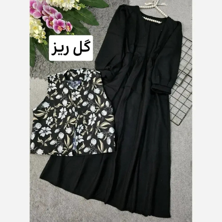 ست سارافون و جلیقه سوزن دوزی زنانه مدل روزی کرپ اندونزی فری سایز
