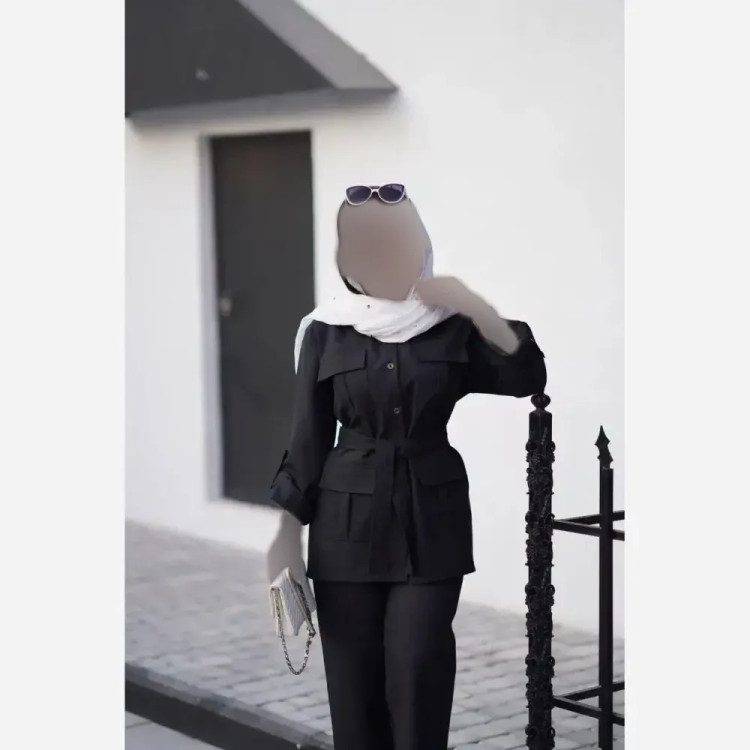 ست مانتو شلوار هما جنس پرشین مکانیک رنگ مشکی و طوسی سایز فری 36 تا 46