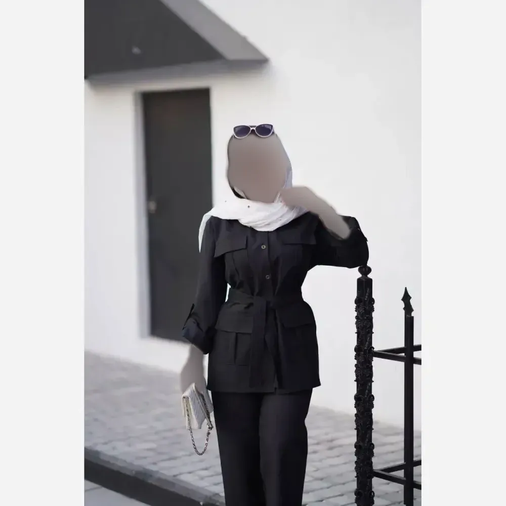 مانتو شلوار پرشین مکانیک هما رنگ مشکی و طوسی سایز فری