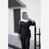 مانتو شلوار پرشین مکانیک هما رنگ مشکی و طوسی سایز فری