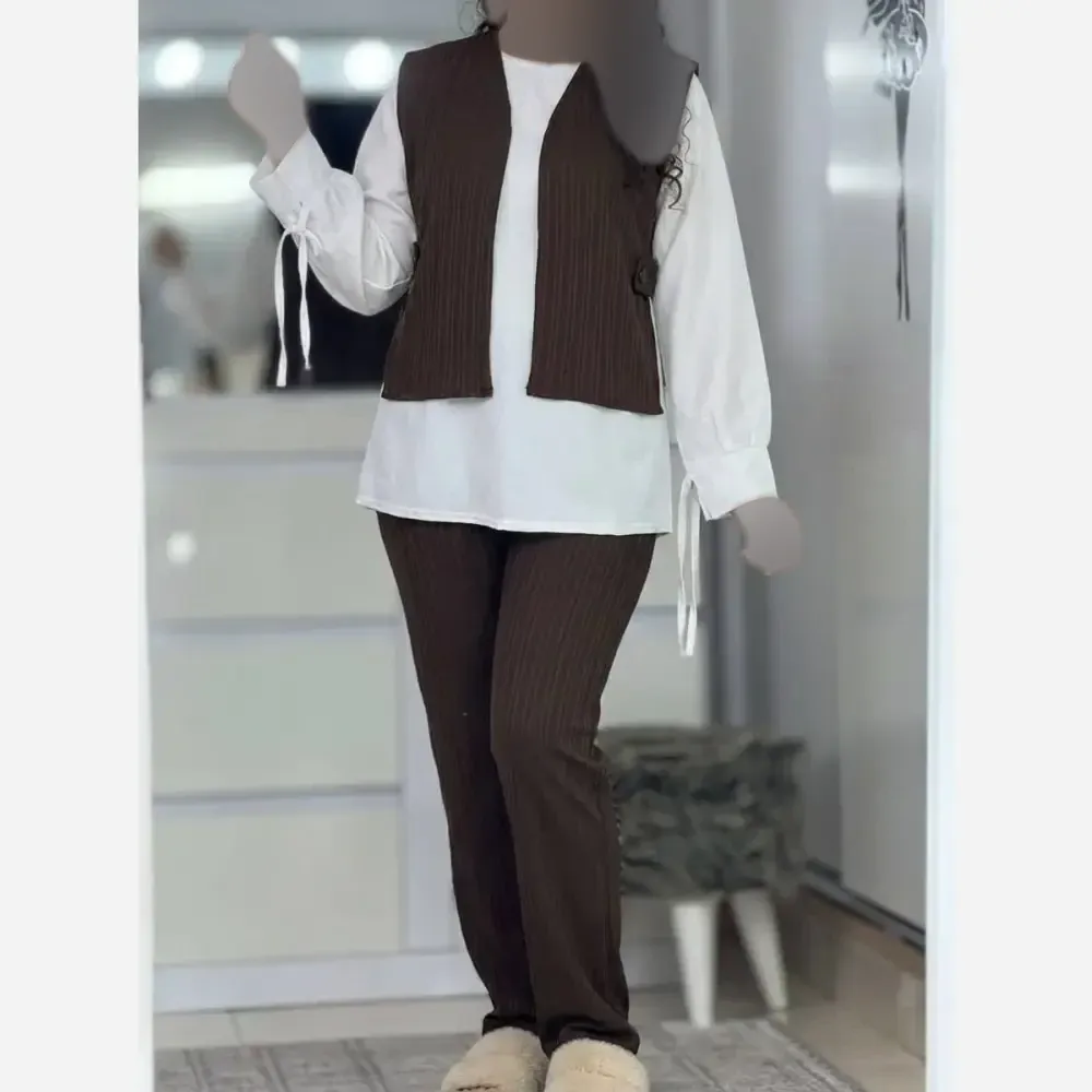 ست شومیز و وست و شلوار زنانه جنس آیوا و داکرون فری سایز