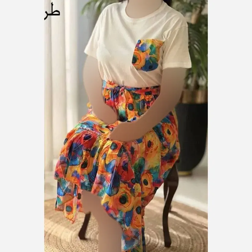 ست تیشرت و دامن پنبه درجه یک و تمام نخ فری سایز