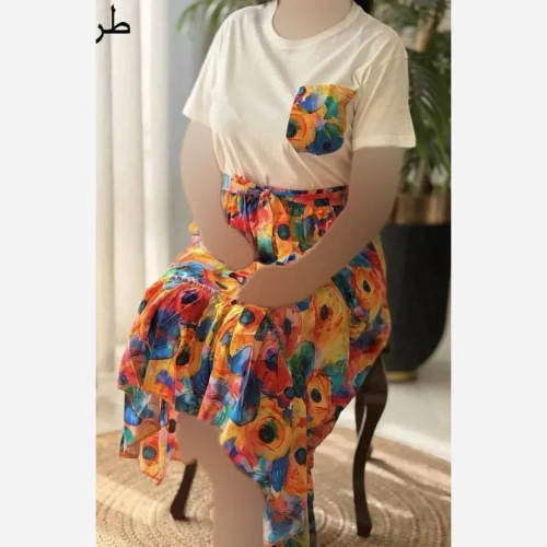 ست تیشرت و دامن پنبه درجه یک و تمام نخ فری سایز