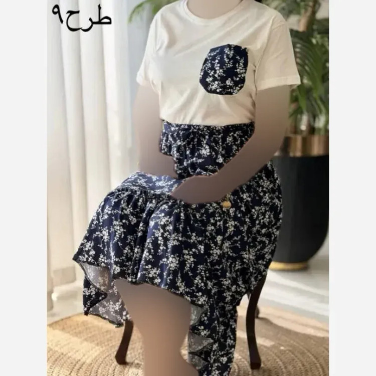 ست تیشرت و دامن پنبه درجه یک و تمام نخ فری سایز