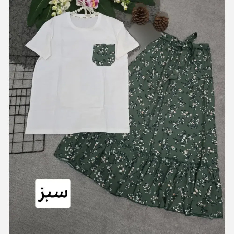 ست تیشرت و دامن پنبه درجه یک و تمام نخ فری سایز