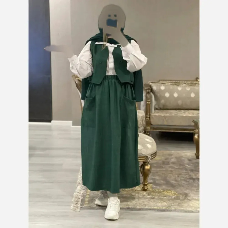 ست سه تیکه شومیز جلیقه و دامن مدل ژینا جنس شانتون سایز فری 36 تا 46