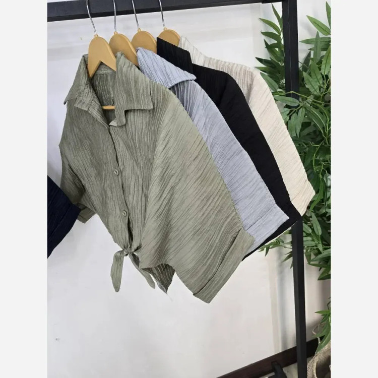 شومیز گره ای پلیسه زنانه جنس کوپرا خشک تابستانه فری سایز