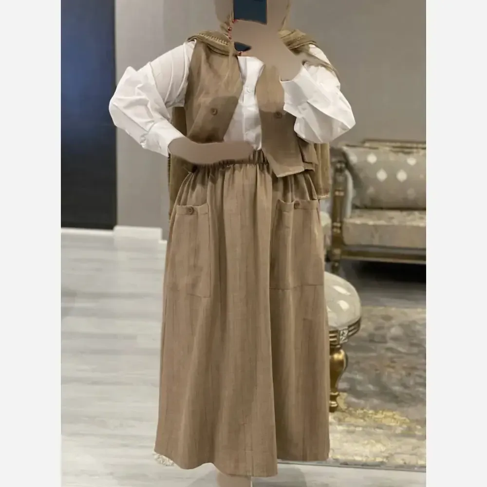 ست سه تیکه شومیز جلیقه و دامن مدل ژینا جنس شانتون سایز فری 36 تا 46