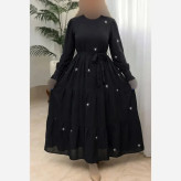 پیراهن زنانه بوگاتی مشکی طرح ستاره سایز فری مناسب محرم