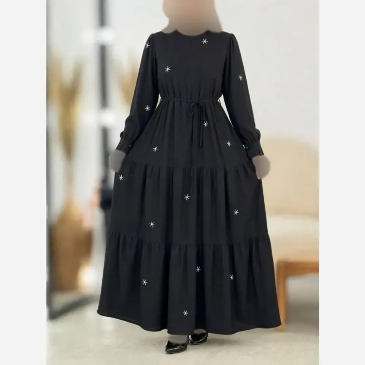 پیراهن زنانه بوگاتی مشکی طرح ستاره سایز فری مناسب محرم