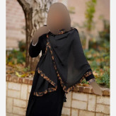 شال حاشیه پلنگی پلیسه ریز مشکی مجلسی سایز آزاد