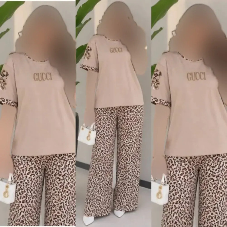 ست تیشرت و شلوار زنانه نخ پنبه گلکسی مدل بنلی فری سایز