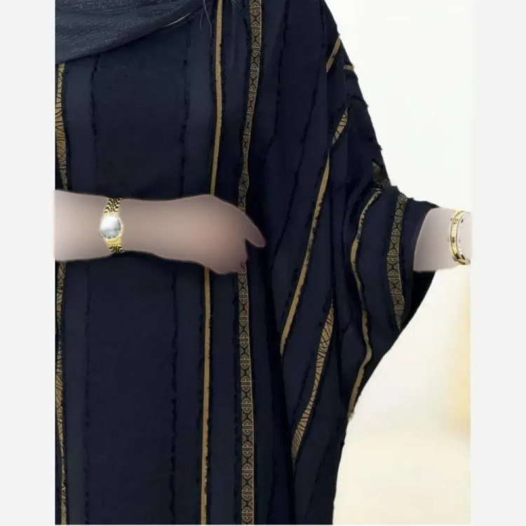 عبا نگین کرپ ژاکارد زنانه قد 130 بند تنظیم نقره ای زیتونی فری سایز 38 تا 50