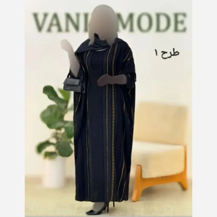 عبا نگین کرپ ژاکارد زنانه قد 130 بند تنظیم نقره ای زیتونی فری سایز 38 تا 50