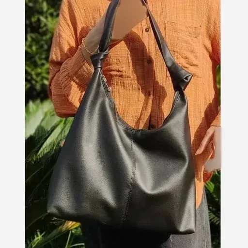 کیف چرمی بند گره ای زنانه مشکی موکا سایز آزاد جادار سبک