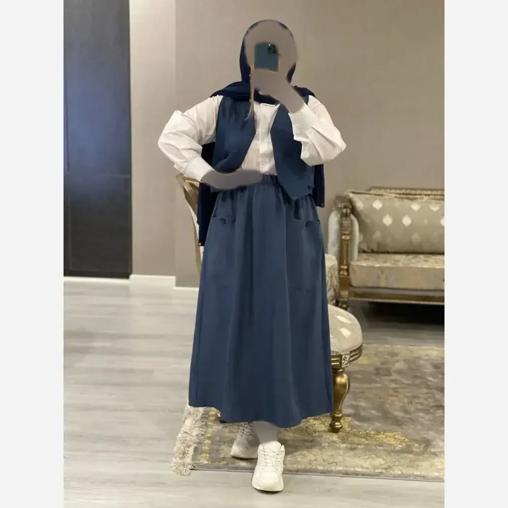 ست سه تیکه شومیز جلیقه و دامن مدل ژینا جنس شانتون