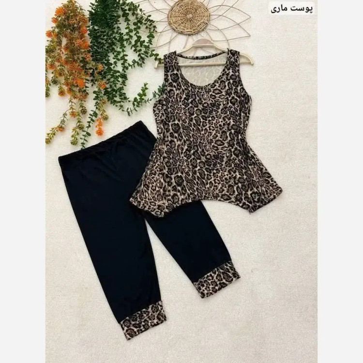 ست تاپ شلوارک زنانه چیچک جنس ویسکوز الیزه فول کش سایز فری 36 تا 50
