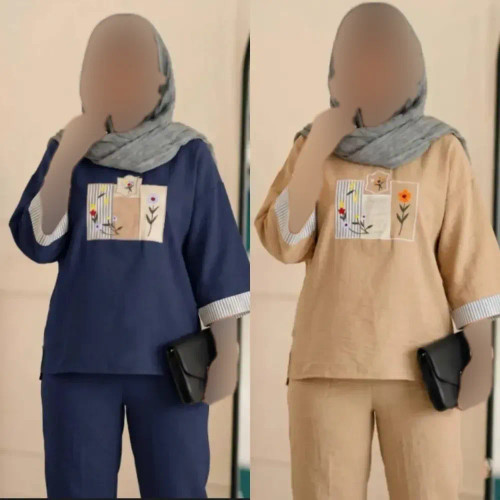 تونیک شلوار تیکه دوزی شانتون خنک فری سایز