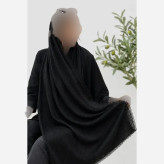 شال مجلسی آفاق طرح مزونی لب دانتل نگین کوبی مشکی فری سایز ابعاد 180×70