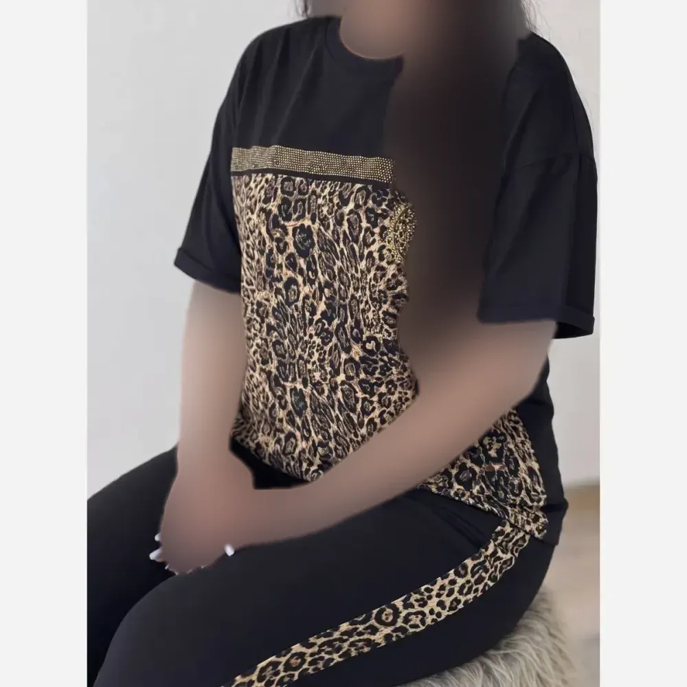 ست تیشرت و شلوار ویسکوز الیزه کش سایز فری مناسب 38 تا 48