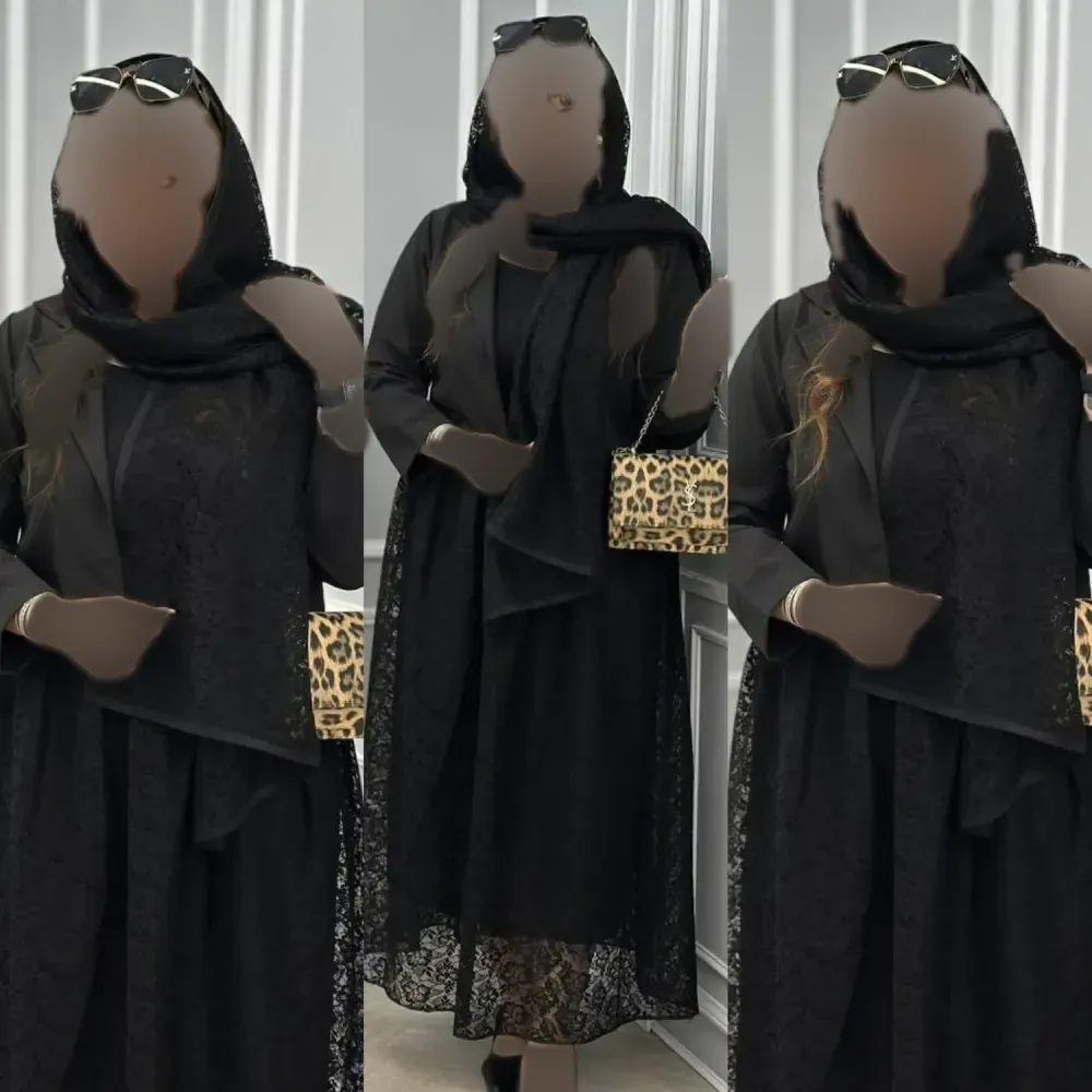 سه تیکه مجلسی کت مازراتی و دامن دانتل رنگ مشکی سایز فری 38 تا 46