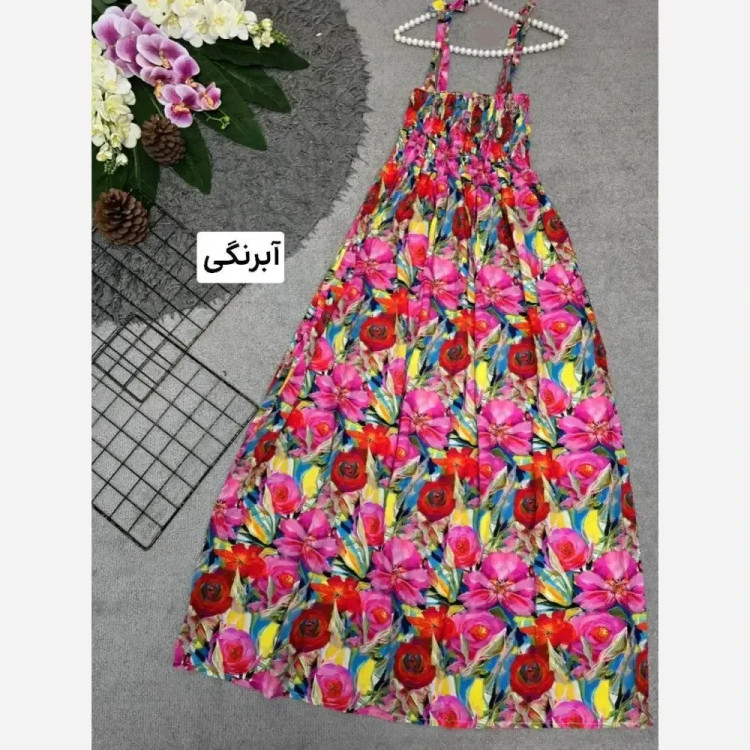 پیراهن اطلس تمام نخی کش دوزی شده فری سایز