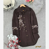 شومیز مانتویی آرتینا گلدوزی شده جنس شانتون در رنگ بندی کرم نسکافه ای سبز سرمه ای قهوه ای سایز یک و دو