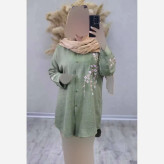 شومیز مانتویی آرتینا گلدوزی شده جنس شانتون در رنگ بندی کرم نسکافه ای سبز سرمه ای قهوه ای سایز یک و دو
