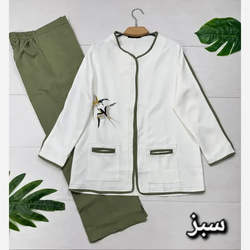 کت و شلوار مجلسی زنانه مدل پرستو جنس مازراتی رنگ سبز و آبی سایز فری 38 تا 46