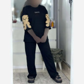 ست لباس راحتی زنانه طرح گوچی خرسی جنس پنبه گلکسی سایز فری 36 تا 46 گلدوزی دار
