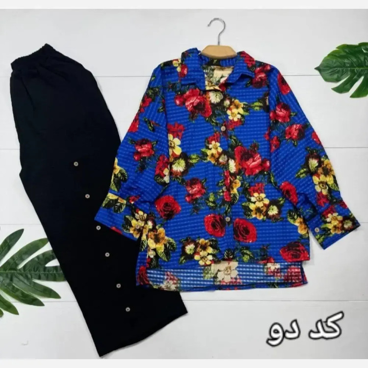 ست شومیز و شلوار نخی طرح دار زنانه فری سایز