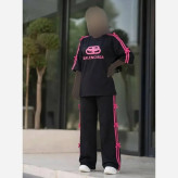 ست تیشرت و شلوار بالنسیاگا پاپیونی پنبه گلکسی مشکی صورتی فری سایز
