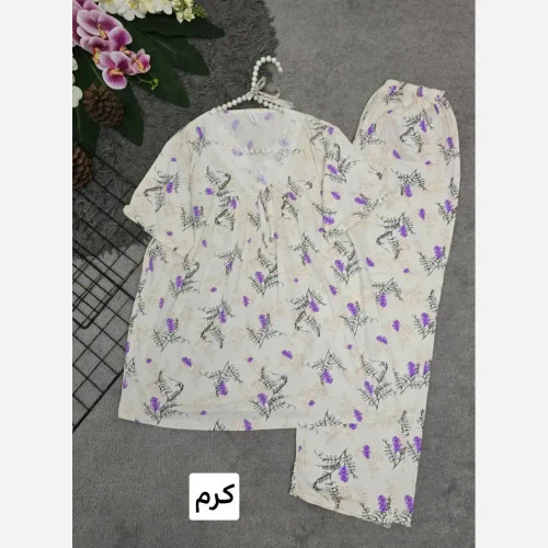 ست تیشرت و شلوار وارداتی گیاهی فری سایز رنگ میخک