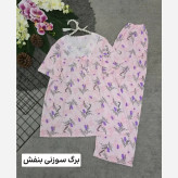 ست تیشرت و شلوار وارداتی گیاهی فری سایز رنگ میخک