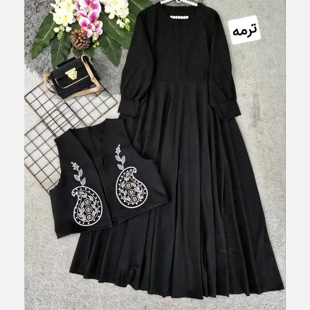 ست پیراهن پر چین و جلیغه مازراتی و الیزه فری سایز زنانه