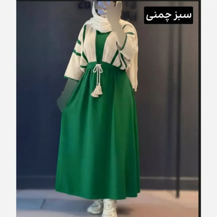ست سارافون شانتون و کراپ لنین زنانه فری سایز