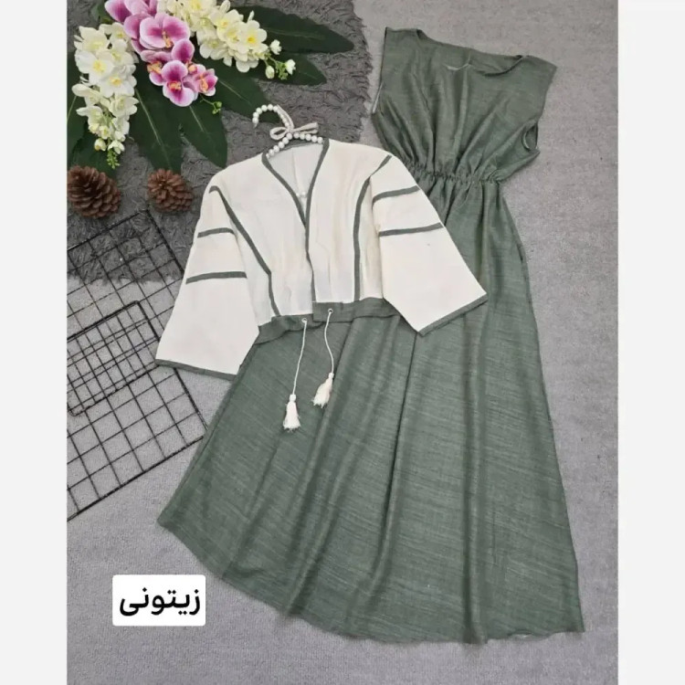 ست سارافون شانتون و کراپ لنین زنانه فری سایز