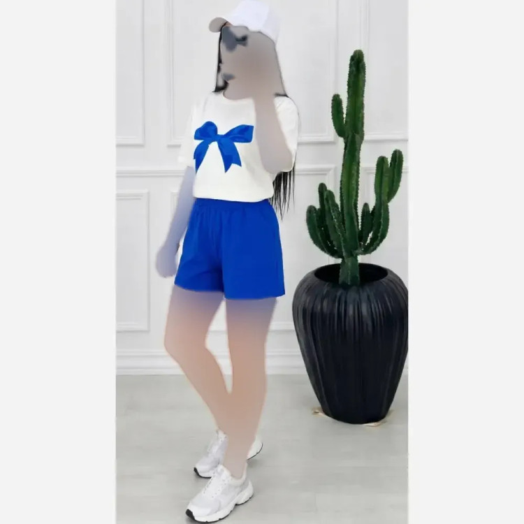 ست تیشرت و شلوارک زنانه جنس نخ پنبه درجه یک طرح ارکیده فری سایز